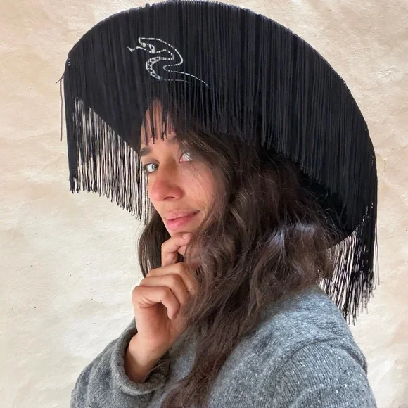 Wide Brim Customized Fun Fringe Snake Wool Stetson Hat size 7 1/4 - Picture 7 of 11